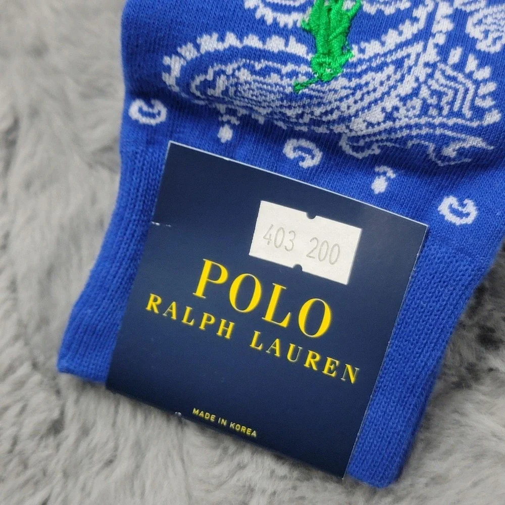 Polo Ralph Lauren Socks Mens 10-13 Blue Paisley Mid Calf Green Pony Cotton Blend